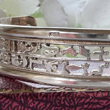Load image into Gallery viewer, Vintage Sterling Silver Egyptian Hieroglyphic Amulet Bangle: 1970s Talisman Jewellery