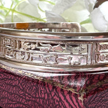Load image into Gallery viewer, Vintage Sterling Silver Egyptian Hieroglyphic Amulet Bangle: 1970s Talisman Jewellery