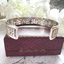 Load image into Gallery viewer, Vintage Sterling Silver Egyptian Hieroglyphic Amulet Bangle: 1970s Talisman Jewellery