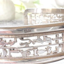 Load image into Gallery viewer, Vintage Sterling Silver Egyptian Hieroglyphic Amulet Bangle: 1970s Talisman Jewellery
