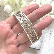 Load image into Gallery viewer, Vintage Sterling Silver Egyptian Hieroglyphic Amulet Bangle: 1970s Talisman Jewellery