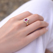 Cargar imagen en el visor de la galería, Antique Art Deco 9ct Gold Ruby Paste & White Zircon Geometric Ring
