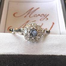 Load image into Gallery viewer, Antique 1920s Sapphire Diamond Cluster Ring: 18ct Gold & Platinum Edwardian/Art Deco Engagement Ring