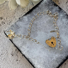 Load image into Gallery viewer, Vintage English Sterling Silver Curb Bracelet, Love Heart Padlock Clasp, Equestrian Horseshoe Charm