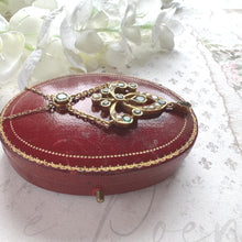 Load image into Gallery viewer, Antique Art Nouveau Emerald Pearl Lavaliere Necklace: 18ct Gold Edwardian Emerald Drop Pendant