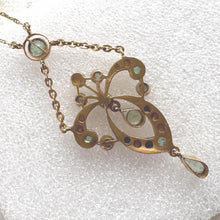 Load image into Gallery viewer, Antique Art Nouveau Emerald Pearl Lavaliere Necklace: 18ct Gold Edwardian Emerald Drop Pendant