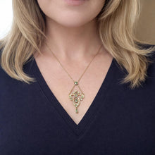 Load image into Gallery viewer, Antique Art Nouveau Emerald Pearl Lavaliere Necklace: 18ct Gold Edwardian Emerald Drop Pendant