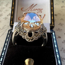 Load image into Gallery viewer, Vintage Sunset Peach Colour-Changing Tourmaline Cocktail Ring in Sterling Silver, Size O/7.25