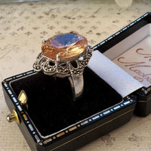 Load image into Gallery viewer, Vintage Sunset Peach Colour-Changing Tourmaline Cocktail Ring in Sterling Silver, Size O/7.25