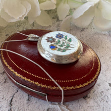 Charger l'image dans la galerie, Vintage Sterling Silver Enamel Floral Locket, Victorian Style Photo Locket Necklace