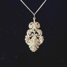 Load image into Gallery viewer, Edwardian Art Nouveau Marcasite Pendant Necklace: Large Sterling Silver Paisley Openwork Antique Design