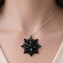 Load image into Gallery viewer, Antique Georgian Black Vauxhall Glass Flower Pendant Necklace: Rare English Regency Jewellery