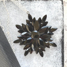 Load image into Gallery viewer, Antique Georgian Black Vauxhall Glass Flower Pendant Necklace: Rare English Regency Jewellery