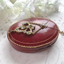 Load image into Gallery viewer, Antique Art Nouveau Emerald Pearl Lavaliere Necklace: 18ct Gold Edwardian Emerald Drop Pendant