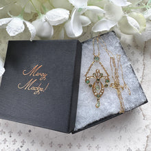 Carica l'immagine nel visualizzatore di Gallery, Antique Art Nouveau Emerald Pearl Lavaliere Necklace