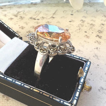 Load image into Gallery viewer, Vintage Sunset Peach Colour-Changing Tourmaline Cocktail Ring in Sterling Silver, Size O/7.25