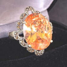 Load image into Gallery viewer, Vintage Sunset Peach Colour-Changing Tourmaline Cocktail Ring in Sterling Silver, Size O/7.25