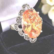 Load image into Gallery viewer, Vintage Sunset Peach Colour-Changing Tourmaline Cocktail Ring in Sterling Silver, Size O/7.25