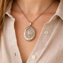 画像をギャラリービューアに読み込む, Victorian Sterling Silver Locket, Engraved and Dated 1875, Oval Antique Photo Keepsake Pendant