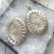 画像をギャラリービューアに読み込む, Victorian Sterling Silver Locket, Engraved and Dated 1875, Oval Antique Photo Keepsake Pendant