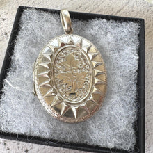 画像をギャラリービューアに読み込む, Victorian Sterling Silver Locket, Engraved and Dated 1875, Oval Antique Photo Keepsake Pendant