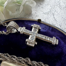 Load image into Gallery viewer, Vintage Heavy Sterling Silver Iced Cross Pendant, CZ Hip Hop Style Statement