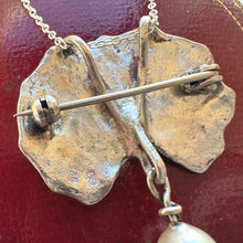 Load image into Gallery viewer, Vintage Sterling Silver & Pearl Water Lily Leaf Pendant Necklace. Art Nouveau Style Convertible Brooch