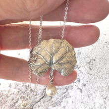 Load image into Gallery viewer, Vintage Sterling Silver & Pearl Water Lily Leaf Pendant Necklace. Art Nouveau Style Convertible Brooch