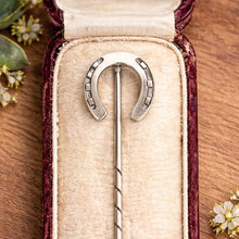 Load image into Gallery viewer, Antique Victorian Sterling Silver Lucky Horseshoe Stick Pin, Circa 1890