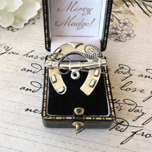 Carica l'immagine nel visualizzatore di Gallery, Victorian Sterling Silver Horseshoe & Whip Brooch