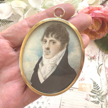 Load image into Gallery viewer, Antique Georgian Portrait Miniature Pendant of a Gentleman: Romantic Regency Keepsake, circa 1805–1820