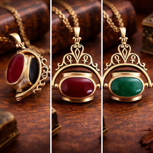 Lade das Bild in den Galerie-Viewer, Vintage Egyptian Revival 4-Sided Spinner Seal Fob: Swivel Pendant with Multi Colour Cabochons