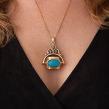 Lade das Bild in den Galerie-Viewer, Vintage Egyptian Revival 4-Sided Spinner Seal Fob: Swivel Pendant with Multi Colour Cabochons