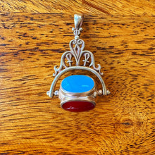 Lade das Bild in den Galerie-Viewer, Vintage Egyptian Revival 4-Sided Spinner Seal Fob: Swivel Pendant with Multi Colour Cabochons