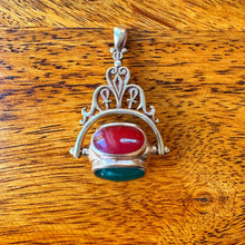 Lade das Bild in den Galerie-Viewer, Vintage Egyptian Revival 4-Sided Spinner Seal Fob: Swivel Pendant with Multi Colour Cabochons