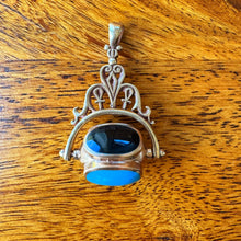 Lade das Bild in den Galerie-Viewer, Vintage Egyptian Revival 4-Sided Spinner Seal Fob: Swivel Pendant with Multi Colour Cabochons