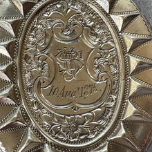 画像をギャラリービューアに読み込む, Victorian Sterling Silver Locket, Engraved and Dated 1875, Oval Antique Photo Keepsake Pendant