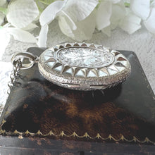 画像をギャラリービューアに読み込む, Victorian Sterling Silver Locket, Engraved and Dated 1875, Oval Antique Photo Keepsake Pendant