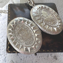 画像をギャラリービューアに読み込む, Victorian Sterling Silver Locket, Engraved and Dated 1875, Oval Antique Photo Keepsake Pendant