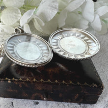 画像をギャラリービューアに読み込む, Victorian Sterling Silver Locket, Engraved and Dated 1875, Oval Antique Photo Keepsake Pendant