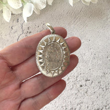 画像をギャラリービューアに読み込む, Victorian Sterling Silver Locket, Engraved and Dated 1875, Oval Antique Photo Keepsake Pendant