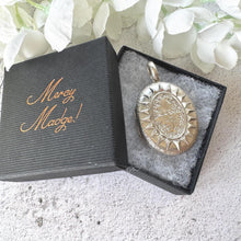 画像をギャラリービューアに読み込む, Victorian Sterling Silver Locket, Engraved and Dated 1875, Oval Antique Photo Keepsake Pendant