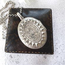 画像をギャラリービューアに読み込む, Victorian Sterling Silver Locket, Engraved and Dated 1875, Oval Antique Photo Keepsake Pendant