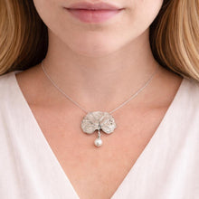 Load image into Gallery viewer, Vintage Sterling Silver & Pearl Water Lily Leaf Pendant Necklace. Art Nouveau Style Convertible Brooch