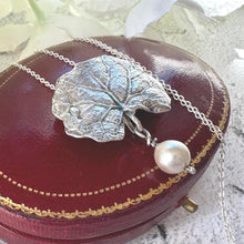 Load image into Gallery viewer, Vintage Sterling Silver & Pearl Water Lily Leaf Pendant Necklace. Art Nouveau Style Convertible Brooch
