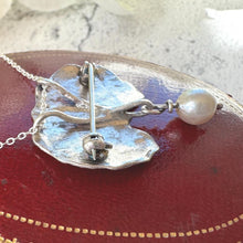 Load image into Gallery viewer, Vintage Sterling Silver & Pearl Water Lily Leaf Pendant Necklace. Art Nouveau Style Convertible Brooch