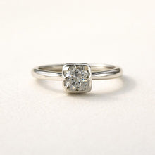 Carica l'immagine nel visualizzatore di Gallery, Vintage 18ct White Gold 0.43ct Diamond Solitaire Ring, Square Bezel Set, Size M.5/6.5