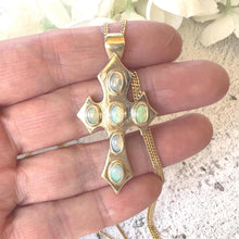 画像をギャラリービューアに読み込む, Vintage 9ct Gold Opal Gothic Cross Pendant, Millennium Hallmarked