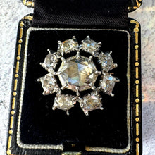 Carica l'immagine nel visualizzatore di Gallery, Georgian Rose Cut Diamond Daisy Halo Brooch, 18ct Gold, Foiled Diamonds