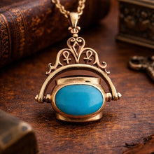 Lade das Bild in den Galerie-Viewer, Vintage Egyptian Revival 4-Sided Spinner Seal Fob: Swivel Pendant with Multi Colour Cabochons